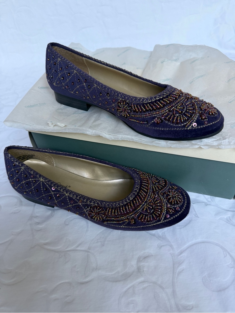Women’s Purple Velvet Beaded Flats Coldwater Creek Sz 8.5 - Picture 3 of 11
